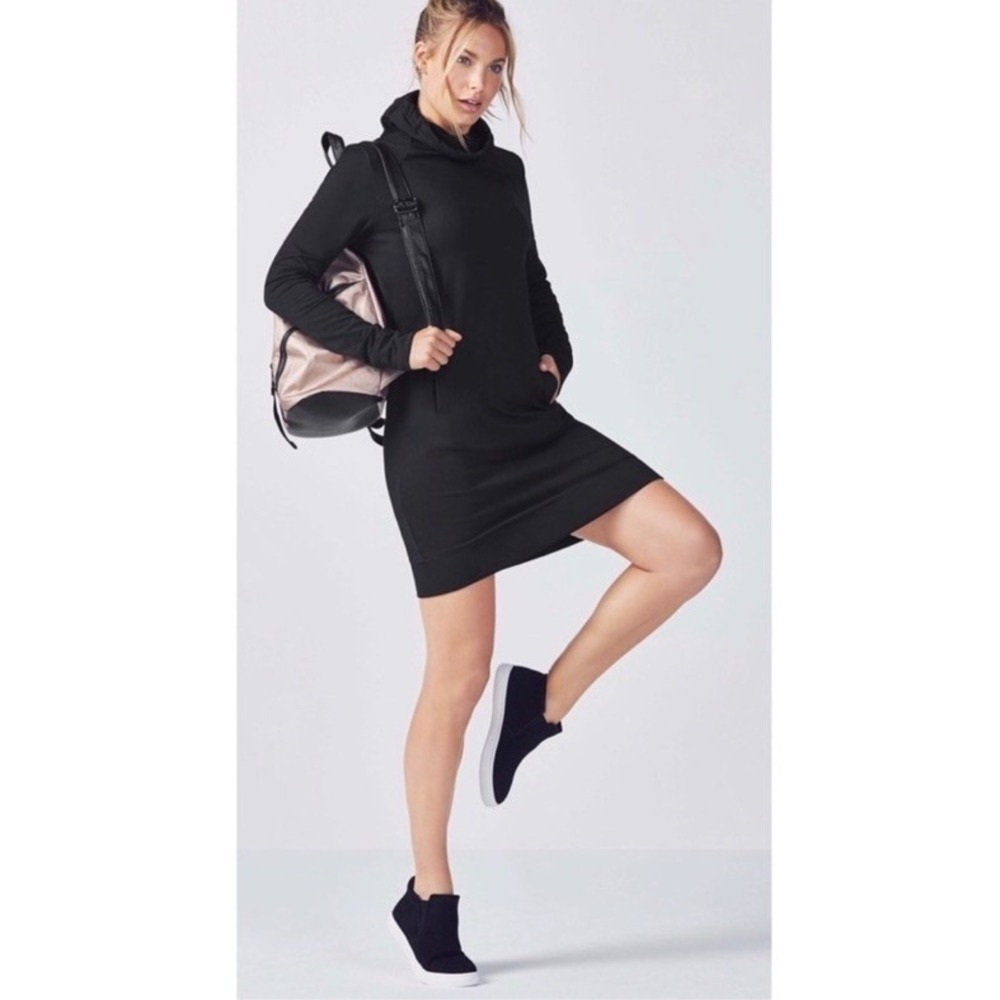 Fabletics Black Liora Dress Front Pockets Cowl Neck Yoga Cover Up Size M